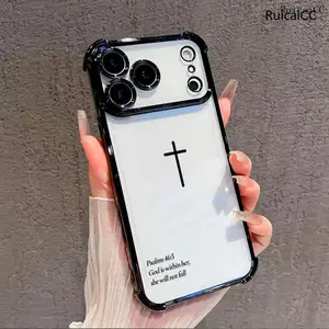 RuicaiCC Christ's Cross Bible Quotes Pattern TPU Phone Case for iPhone 17 Air 16Pro Max 15 14Plus 13 12 11 Aesthetic Shockproof Anti-Drop Durable Protective Casing Compatible with Samsung Galaxy S25