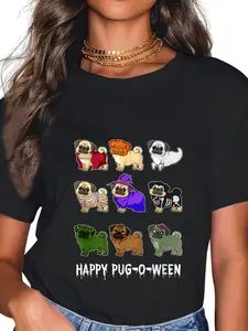 100% Cotton Pug Happy Pug-o-ween Halloween Cute Spooky Costume Gift Idea T-Shirt