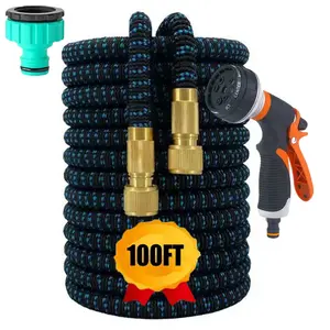 Multifunctional Telescopic Car Wash Set, Garden Watering System - With Nozzle - Metal Connector and Rubber Hose - Suitable for Gardening, Car Washing, Pet Bathing, Lawn Watering - American Standard Thread - Retractable Water Hose