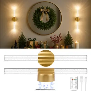 Crystal Bubble Wall Sconce with Remote, 5400mah Rechargeable Wall Sconce, 3 Color Temps Wireless Wall Lights, Dimmable Sconces Wall Decor Set of 2 for Living Room Bedroom Gold