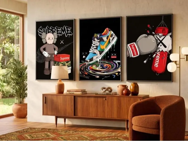 KAWS Poster Print Unframed Set of 3, Hypebeast Decor, Kaws Figure Wall Art, Sneaker Lover Wall Art, Streetwear Room Decor