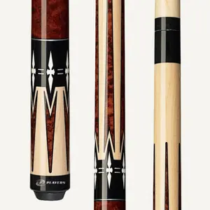 Players Cherry & Natural Wrapless Billiards Cue - 15in Length, Leather Tip, Wrapless Look