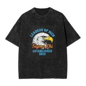 Retro Washed Sigma Chi Eagle Graphic Tee - Established 1855 Fraternity Oversized T-Shirt