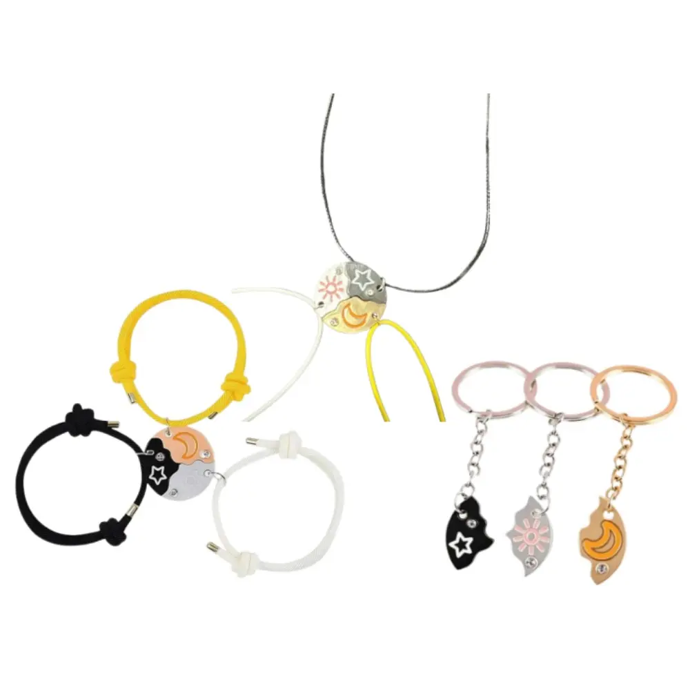 Women's 3-Set Trio Friendship Puzzle Sets - Sun Moon Star Friendship Necklaces, Keychains, Bracelets, Gifts for Women, Necklace Keychains, Friendship Sets, Women Sisters