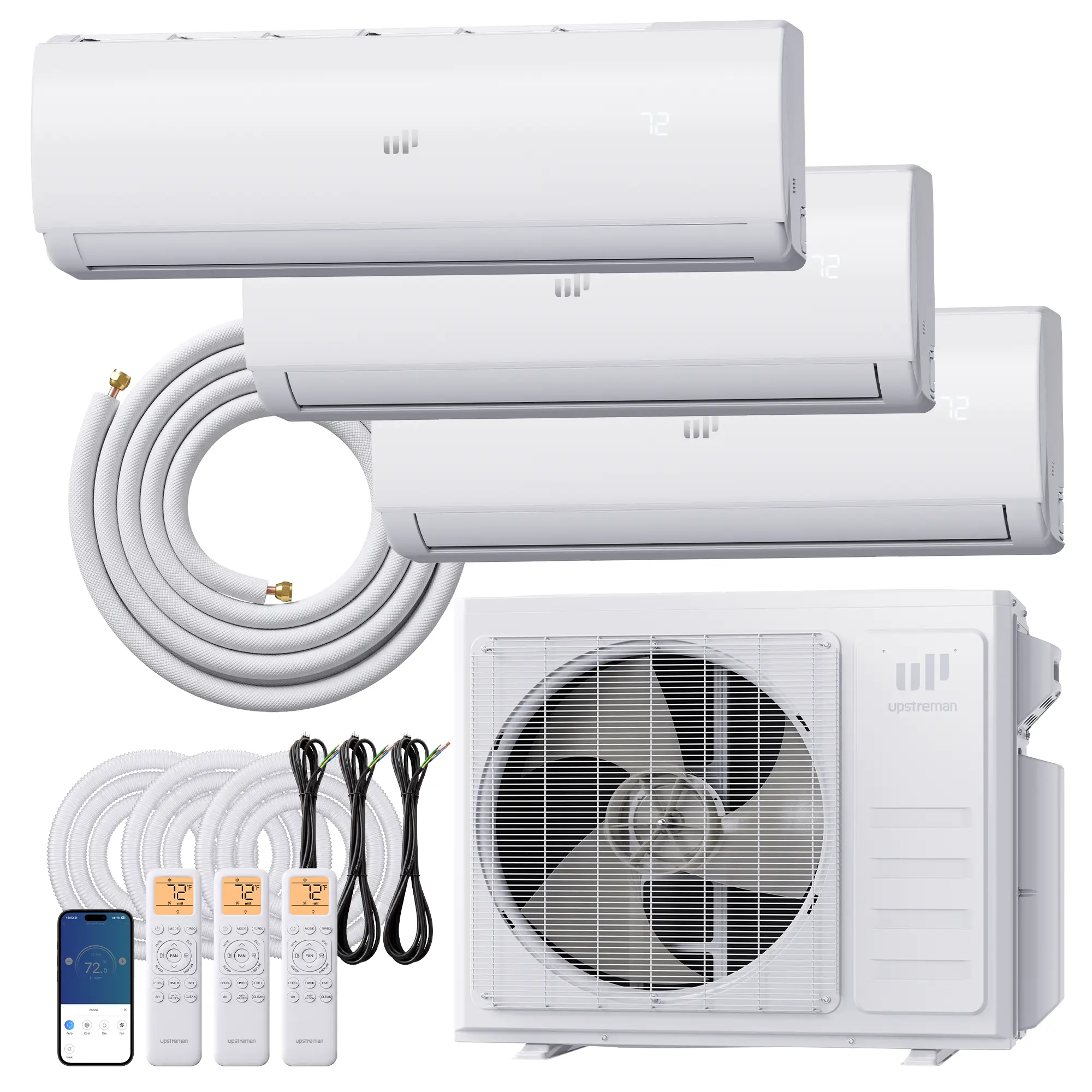 Upstreman 2/3 Zone Mini Split AC Unit - 20000/28000 BTU Total, 20 SEER2, 230V Pre-Charged I20/I28-230V Home AC Unit, Split Type Aircon with Cooling & Heating, Energy-Efficient Dehumidifier for Home Use