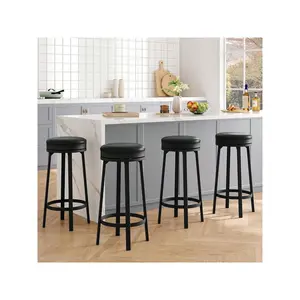 4 PCS Home Kitchen 360 Degrees Swivel Bar Stool Set Of 4 PU Leather Upholstered Counter Height Bar Stool With Metal Footrests Mid Century Modern Barstool For Kitchen Dinig Rooms Apartments