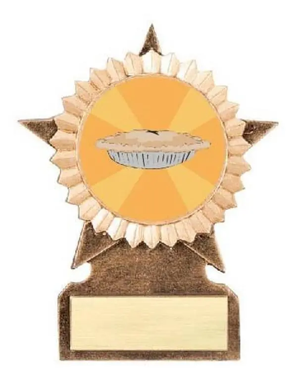 BuyAwardsandTrophies Best Thanksgiving Pie Award - Plastic Trophy with Base, Awards and Trophies for Fun Contests, Prizes for Adults and Kids Brown, 6"