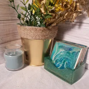 Set of 4 Resin Coaster Set with holder