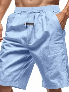 Men's Plain Casual Linen Shorts, Lightweight Breathable Loose Fit, Ideal for Beach Travel and Daily Wear, Comfortable Summer Bottoms