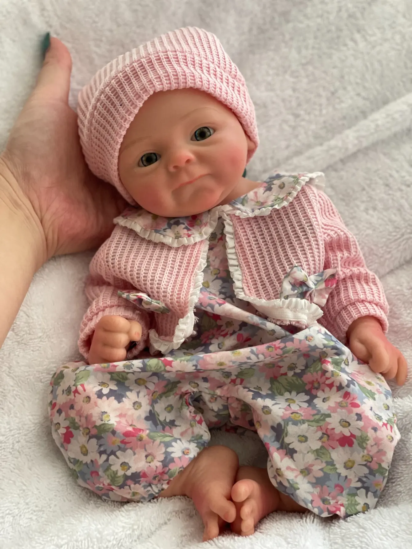 13-Inch (33cm) Full Silicone Reborn Baby Doll, Soft-Touch Realistic Artist Doll with Cute Face & Floral Clothes, Perfect Christmas Gift for Kids Over 3 Years Old