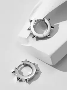 2PCS Stainless Steel Spike Hoop Earrings, Hook-Style Handmade Sleek Finish Unisex Punk Inspired Emo Accessories   Stylish Men's Casual Gothic Jewelry, Stainless Steel Hoops