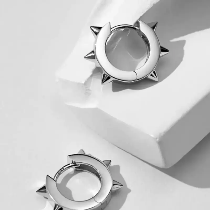 2PCS Stainless Steel Spike, Hook-Style Handmade Sleek Finish Unisex Punk Inspired Emo Accessories   Stylish Men's Casual Gothic Jewelry, Stainless Steel Hoops Hoop Earring Sets