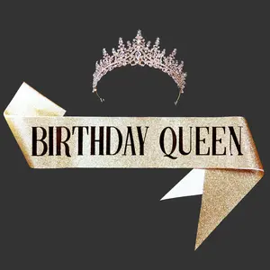 Women's European-Style Luxury Glass Crystal Rhinestone Tiara - Bride Crown with Sash Bandana, Wedding Prom Headband Hair Accessory