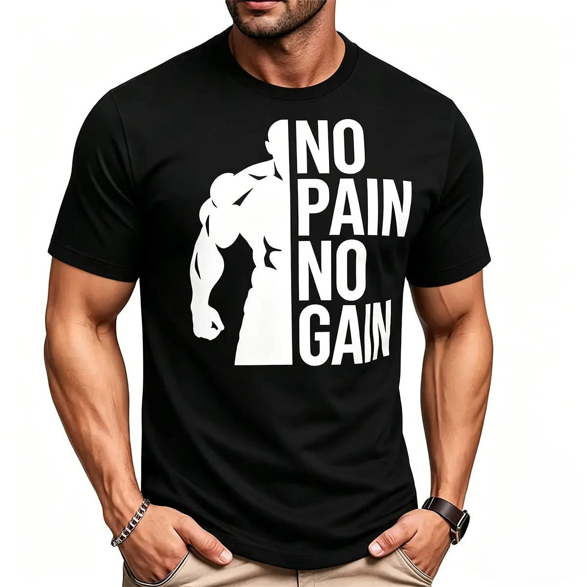 “No Pain No Gain” Gym T-Shirt – Premium Fitness Workout Tee, Motivation Quote, Casual Training Top for Men & Women, GymShirt