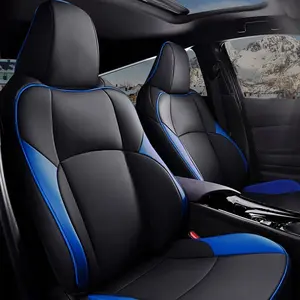 Custom PU Leather 5-Seat Covers Full Set, All-Inclusive Car Cushion Pads with PU Leather Material for Toyota C-HR 2018-2022, Black+Blue Interior Accessories