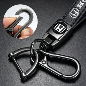 Genuine Leather Keychain Anti-Lost D Ring Car Key Holder Fit for Honda CR-V Civic Accord HR-V Pilot Men Women