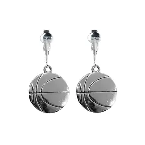 Silver Basketball Clip On Dangling Earrings
