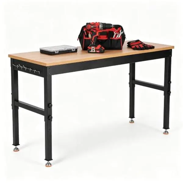 48‑72 in Adjustable Workbench, 2500 LB Heavy Duty Wood Top Work Table