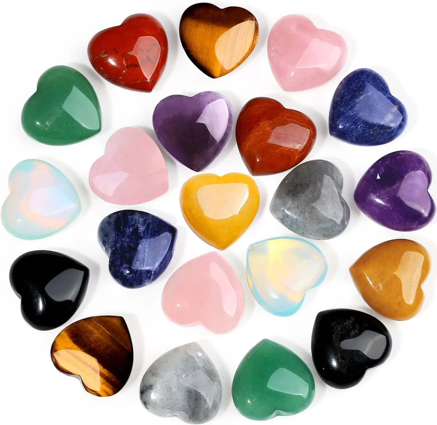 10 PCS Heart Crystals Stones Love Hearts Shaped Healing Crystals Multicolor Polished Stone Palm Real Gemstones Set Reiki tation Gift | 10pcs Heart Crystals Decor Thick Polisheds for Meditation Chakra Balance Cute Pocket Crystal Gifts