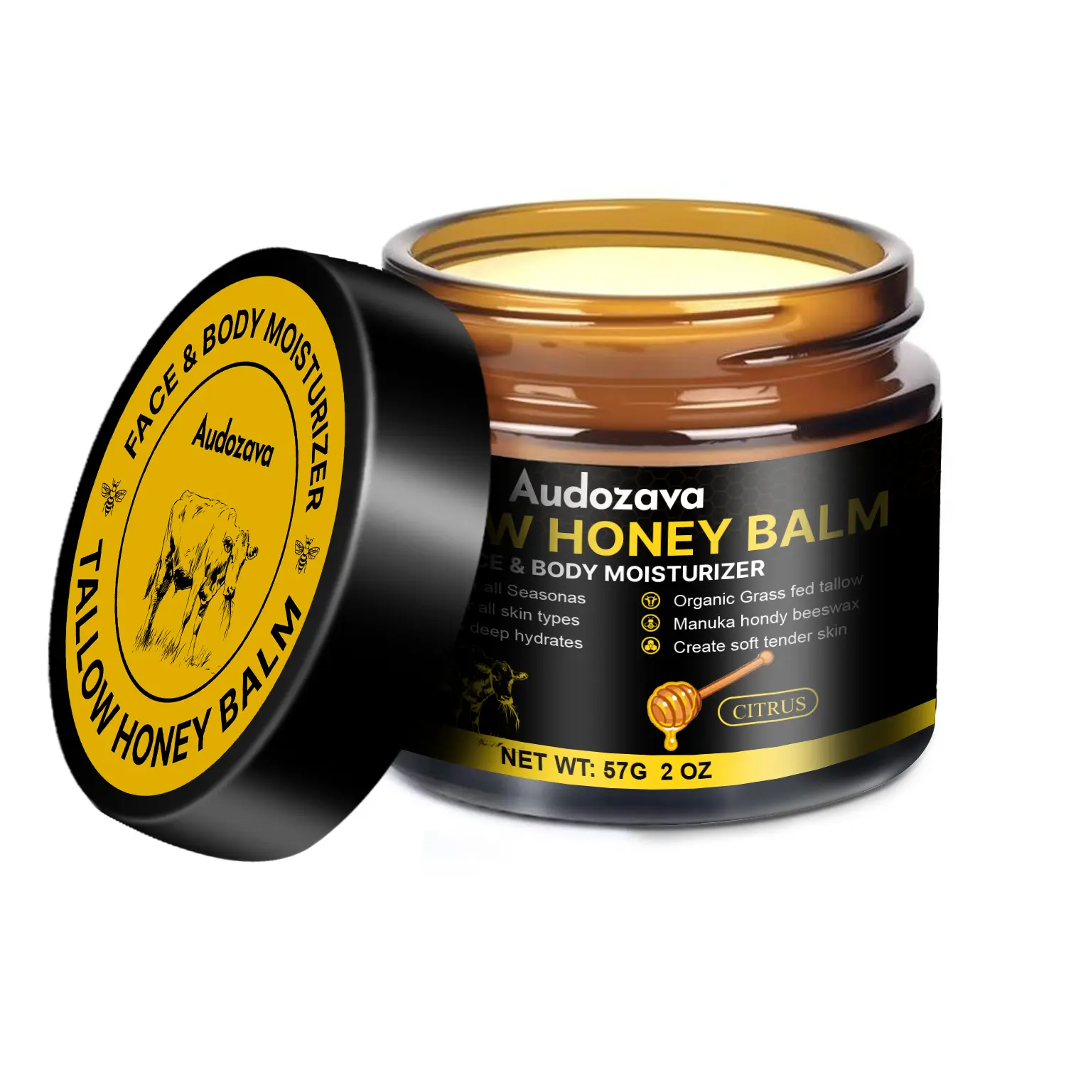 Organic Grass-Fed Tallow Balm with Raw Honey, Gentle Cream Rich in Vitamins to Repair and Restore Skin for a Dewy Glow Hydrating Nourishing