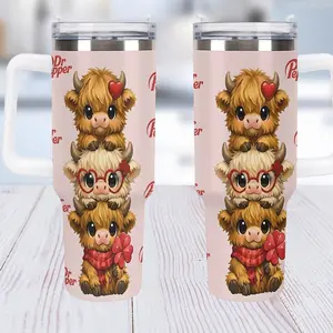 Highland Cow Tumbler 40oz and 20oz,Valentine's Day Gift, Cute Cow Cup,Dr Pepper Pink Tumbler, Double-Walled Stainless Steel Large Capacity Water Bottle, Gift for Her