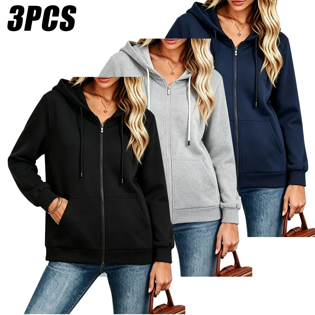 JOGWAVE Women's Hoodie Jacket Lightweight Casual, Soft Thin Full Zip Hooded Sweatshirt, Relaxed Fit Kangaroo Pocket Design, Versatile Outer Top for Spring & Autumn Everyday Streetwear, Basic Minimalist Style