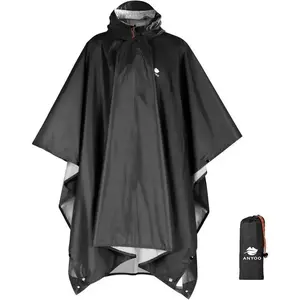 Adult Hooded Rain Poncho Waterproof Lightweight Raincoat Men and Women Reusable Rainwear Emergency Outdoor Army Green Rainproof Full Body Cover