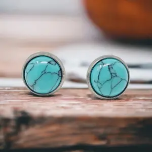 Turquoise Stud Earrings – 10mm Round Western Boho Studs