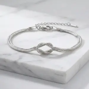 Love Knot Friendship Bracelet with Message Card – Gold / Silver Infinite Knot Adjustable Snake Chain Bracelet, Matching Partner Bracelet Gift for Best Friends Couples Boyfriend Girlfriend, Birthday Valentine's Day Christmas Gift