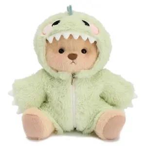 Getahug Dinosaur Teddy Bear | 5 Moveable Joints, Changeable Outfit Teddy Bear Set, Furry Pink and Green Dino Teddy Bear, Soft Stuffed Animal Plush Unique Gift for Dino Lovers Collectors, Cozy vibes Little Gifts for Girls Plushies