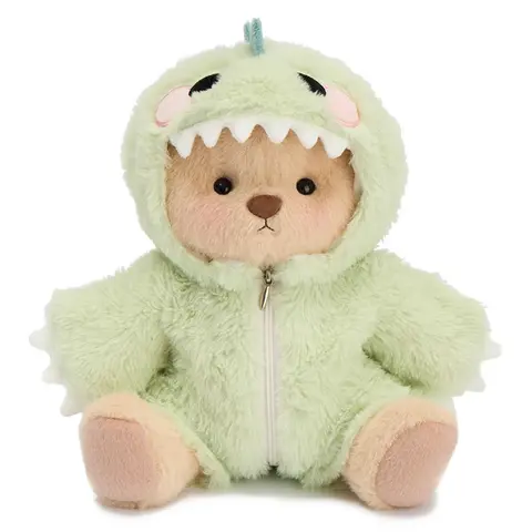 Getahug Dinosaur Teddybear Stuffed Animal - 5 Moveable Joints, Manual Changeable Outfit Set, Durable Soft Fluffy Pink & Green Unisex Animal Plush Stuffed Toys, Soft Cuddly Gift for Dino Lovers Kids Collectibles