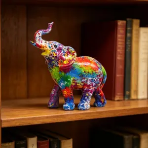 Creative Colorful Lucky Elephant Resin Craft Statue, Resin Animal Sculptures, Decorative Art Figurine, Living Room Decoration, for Living Room Bedroom TV Stand Bookshelf Office, Best Gift