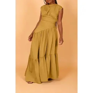 Women's Spring/summer Solid Sleeveless Pleated Loose Hem Nylon Dress