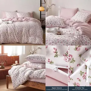 Floral Cottagecore Duvet Cover Set | 3-Piece Pink Shabby Chic Bedding
