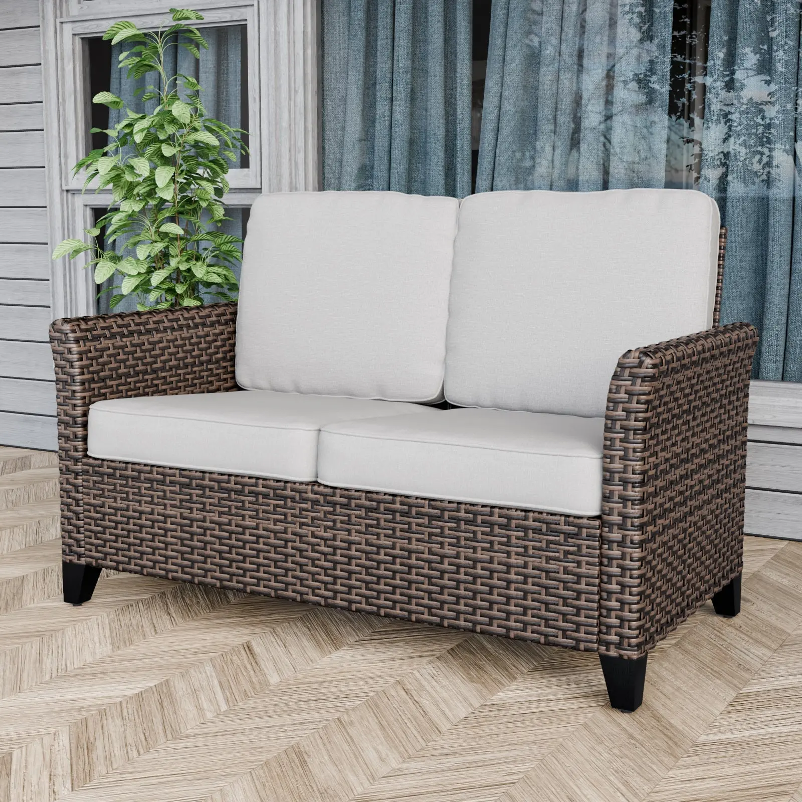 Ocean Vista Outdoor Wicker Patio Sofa Deep Cushions Rattan Loveseat