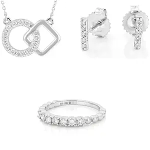 JTV Rhodium Over Sterling Silver Lab Grown Diamond Set 0.90CTW Bundle
