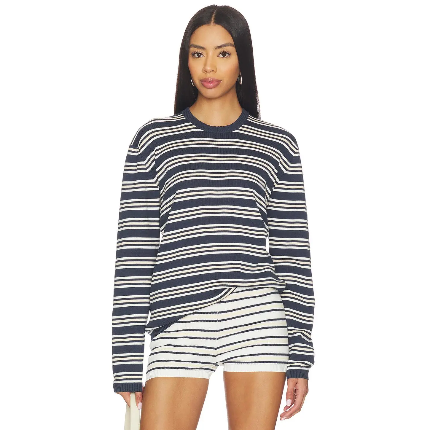 EAVES Cydnee Striped Oversized Sweater in Navy Multi