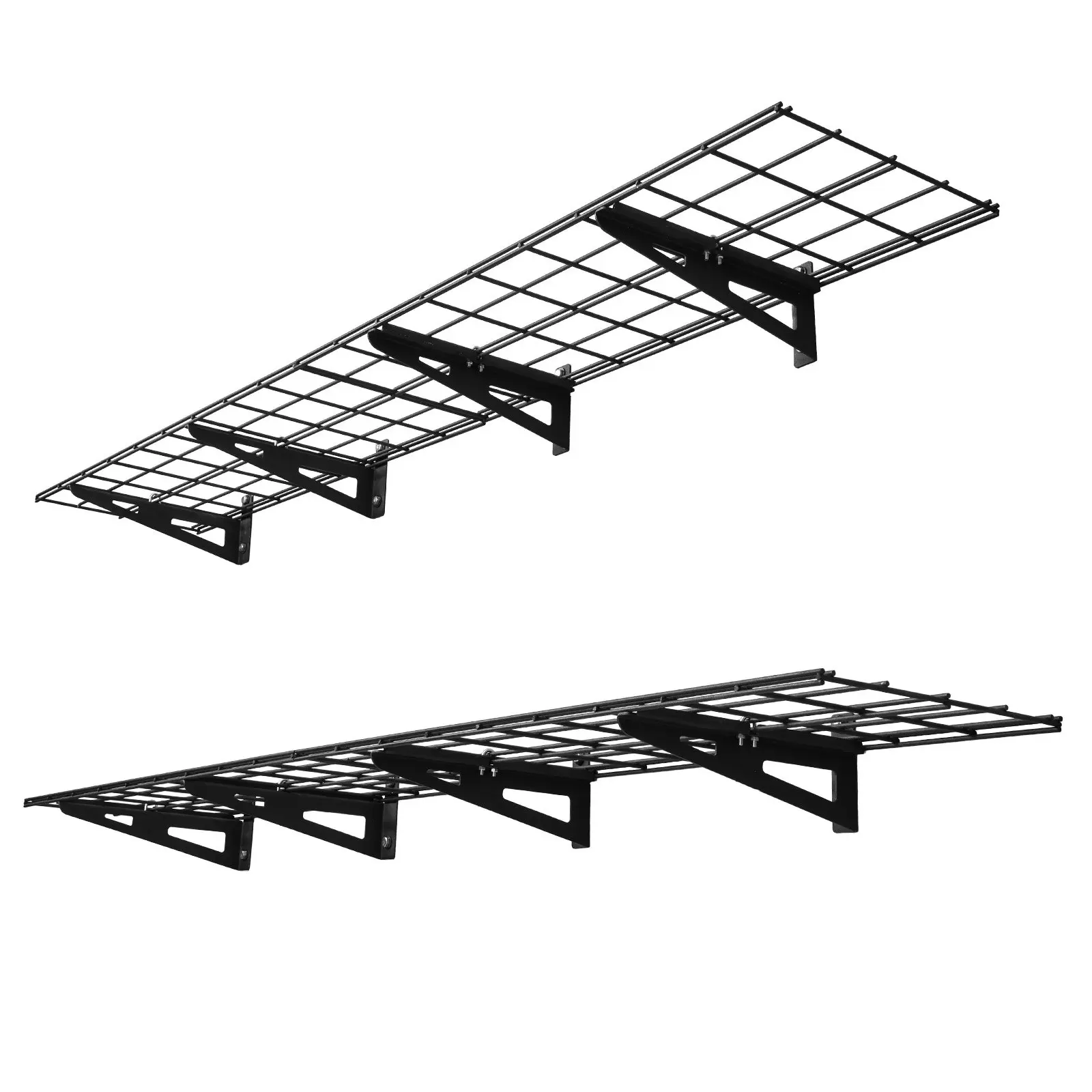 VEVOR 4-Pack 2-Tier Heavy-Duty Hanging Steel Wall Garage Shelving Kit, 1x3 ft Wall-Mounted Unit with 12x72 in Floating Storage Racks, 600 lbs Total Capacity, Black (Easy Installation)