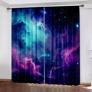 Two-Piece Starry Night Drapes, Galaxy Gradient Curtains, Deep Blue Dreamy Bedroom, Full Light Blocking Floor-Length, Kids Room/living Room