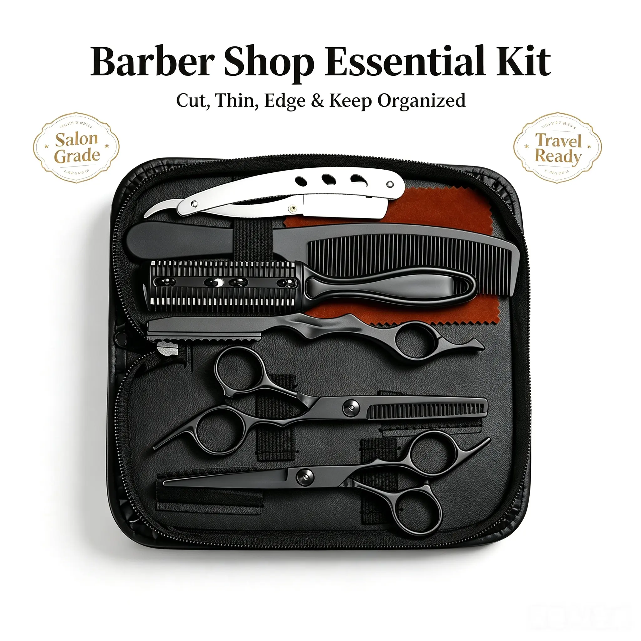 Professional Stainless Steel Haircutting Scissors Set - 8-Piece Haircare Hair Tools Kit with Ergonomic Handle, Suitable for Adults for Home or Salon Use, Wet Or Dry Hair, 8-Piece Pack, Hair Cutting Scissors