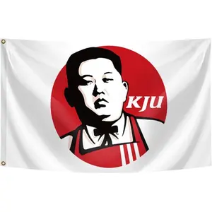 Kim Jong Un KFC Funny Flag 3x5FT with Brass Buttonholes for Hanging Lightweight Polyester Indoor Outdoor Dormitory Banners