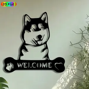 1pc Husky Welcome Metal Wall Art, Husky with Bone Welcome Statue Mural, Intricate Craftsmanship, Artistic Metalwork, Perfect for Housewarming, Christmas Decor, Decoration, Porch Wall Entryway Living Room Decor, Ideal Gift for Dog Lovers.