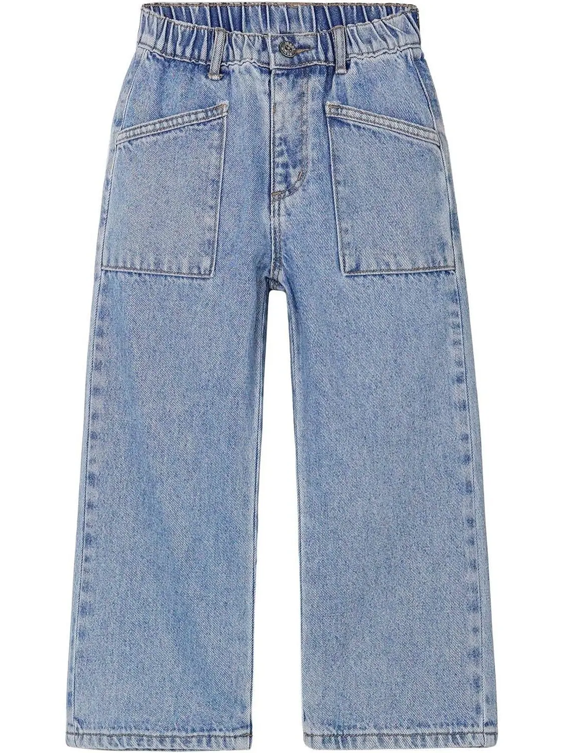 Kidscool Space Toddler Girls' Wide Leg Jeans, Stone-Washed Stretch Denim with an Elastic Waist and Pockets for Daycare, Belt Loops, Slight Stretch