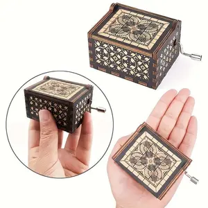 1 Piece You Are My Sunshine Hand Crank Wooden Music Box – Vintage Laser Engraved Melody Box, Perfect Gift for Mom/Birthday/Anniversary/Valentine, Small Office Tabletop Decor