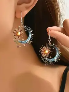 Boho Sun Moon Pendant Earrings for Women, Bohemian Style Jewelry, Fashion Lightweight Gift, Elegant Party and Daily Wear Design