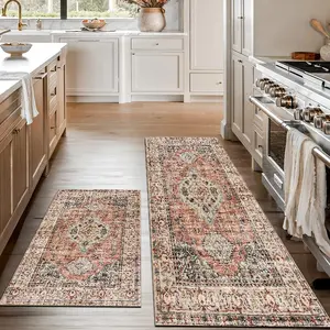 Vintage Style Kitchen Rugs Set of 2, Non-Slip Kitchen Mats, Comfortable Rugs for Home, Perfect for Kitchen, Sink, Laundry Room