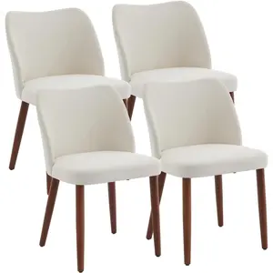 Garvee Set of 4/6 Modern Dining Chairs, Linen Fabric Kitchen Chairs with Solid Wood Legs, Ergonomic Armchair Design, Thick Cushion for Dining Room