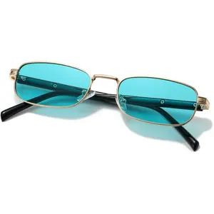 Trendy Rectangular Retro Sunglasses Mens Womens Classic Rectangle Glasses Small Fashion Thin Slim Square Shades