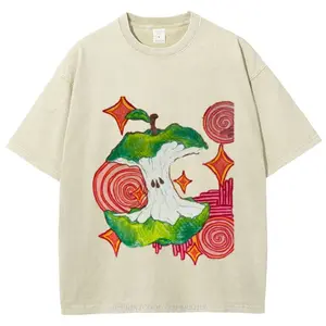 Colorful Apple Core Art Unisex Vintage Washed Tee, Graphic Tee, Unisex Fashion, Full Color, Full Size, For Men, For Women