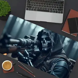 Edgy Hooded Skeleton Sniper Large Gaming Mouse Pad, Non-Slip Rubber Base Desk Mat with Stitched Edge, Great for Pro Gamers & Dark Aesthetic Enthusiasts, Fits Workstations, Gaming Setups and Study Spaces